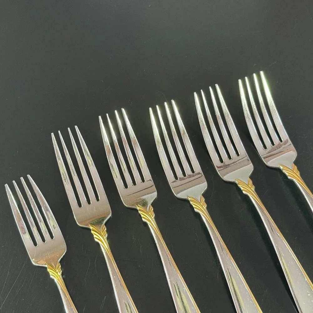 Yamazaki Patrick Stainless Flatware AFFAIR GOLD Lot of 1 Salad & 5 Dinner Forks